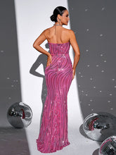 Tube Top High Split Sequin Dress